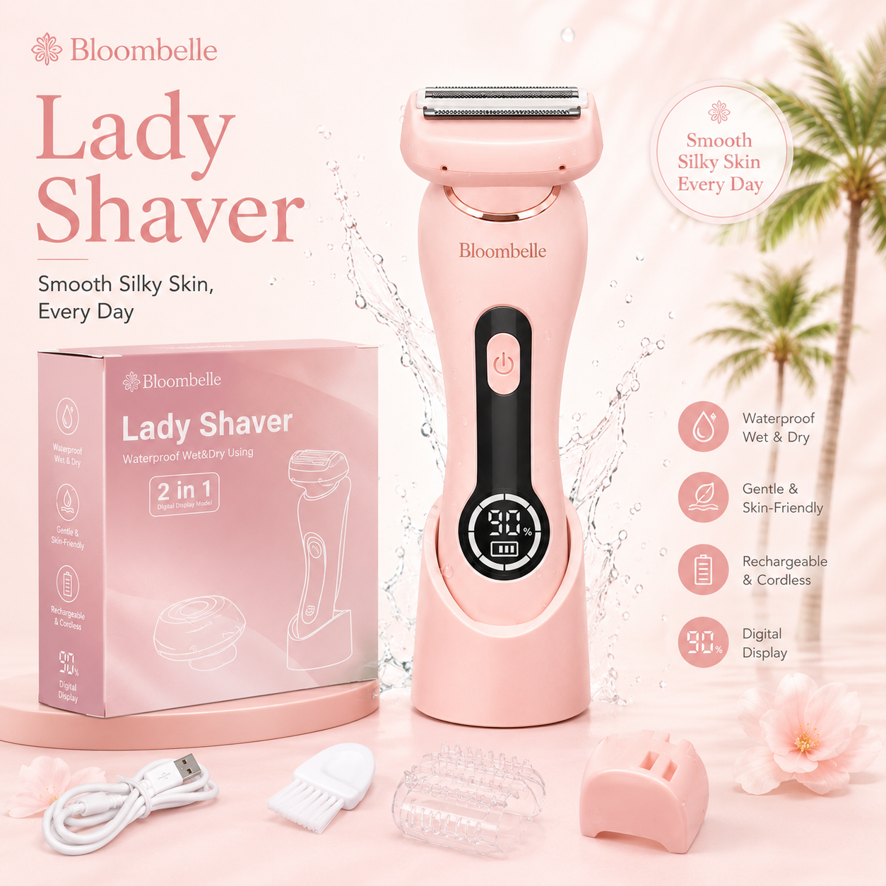 Bloombelle 3-in-1 Women’s Electric Shaver – Waterproof Bikini, Leg & Underarm Razor