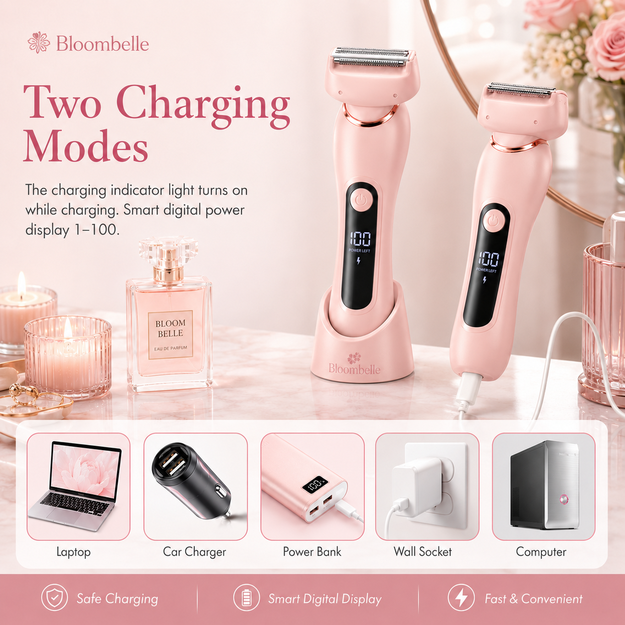 Bloombelle 3-in-1 Women’s Electric Shaver – Waterproof Bikini, Leg & Underarm Razor