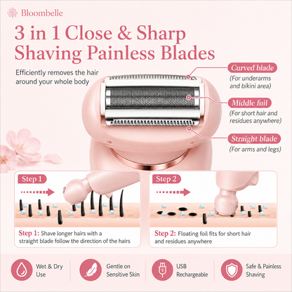 Bloombelle 3-in-1 Women’s Electric Shaver – Waterproof Bikini, Leg & Underarm Razor