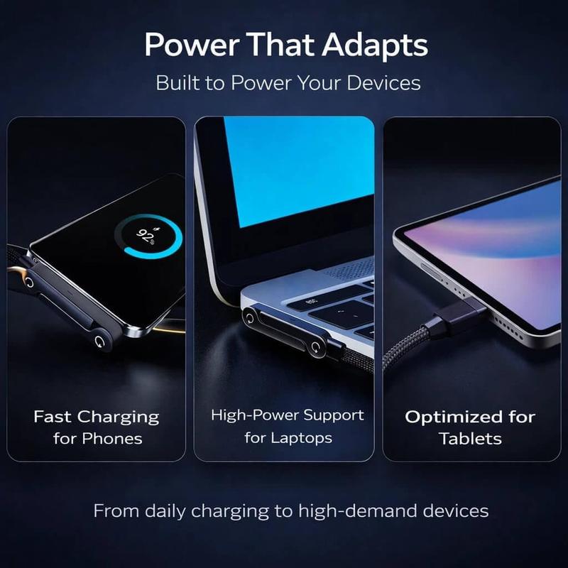 Invisible Stand Type-C Charger Cable, 240W Fast Charge 2-in-1 Cord & Phone Holder for Travel, Office, Car, Nightstand