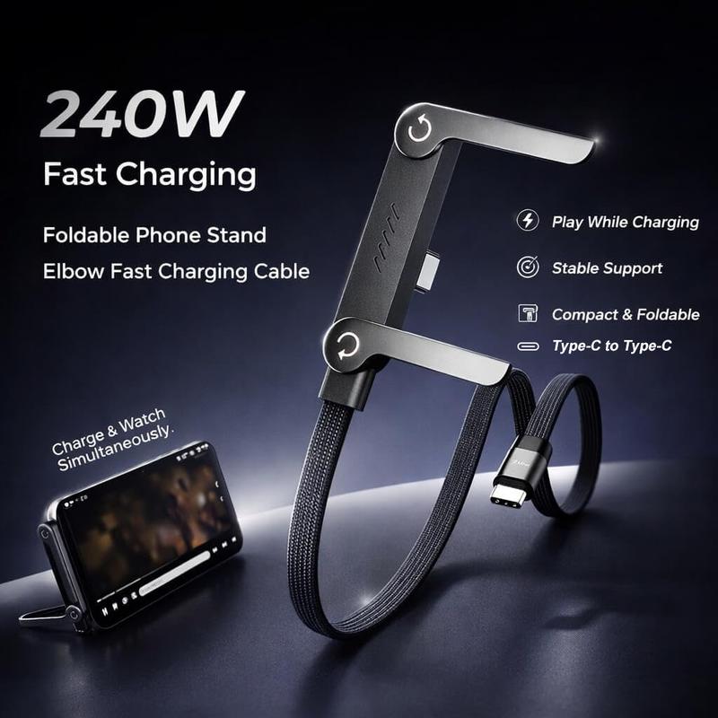 Invisible Stand Type-C Charger Cable, 240W Fast Charge 2-in-1 Cord & Phone Holder for Travel, Office, Car, Nightstand